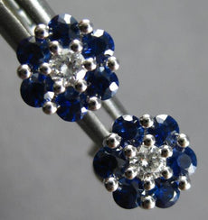 ESTATE .67CT DIAMOND & AAA SAPPHIRE 14KT WHITE GOLD CLASSIC FLOWER STUD EARRINGS