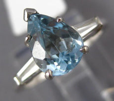 1.90CT DIAMOND & AAA AQUAMARINE PLATINUM PEAR SHAPE & BAGUETTE ENGAGEMENT RING