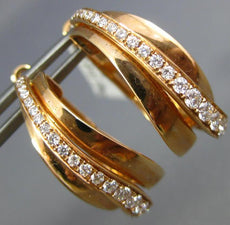 ESTATE WIDE .61CT DIAMOND 18KT ROSE GOLD MULTI ROW CLIP ON HOOP HANGING EARRINGS