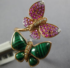 2.14CT DIAMOND & AAA PINK SAPPHIRE & AGATE 18KT ROSE GOLD DOUBLE BUTTERFLY RING