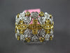 WIDE .61CT WHITE & FANCY YELLOW DIAMOND 18KT 2 TONE GOLD MULTI HEART CROSS RING