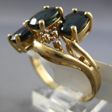 3.28CT DIAMOND & AAA SAPPHIRE 14KT YELLOW GOLD 3D OVAL & ROUND 3 STONE FUN RING