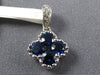 SMALL .81CT DIAMOND & AAA SAPPHIRE 18K WHITE GOLD 4 LEAF CLOVER FLOATING PENDANT