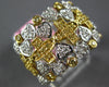 WIDE .61CT WHITE & FANCY YELLOW DIAMOND 18KT 2 TONE GOLD MULTI HEART CROSS RING
