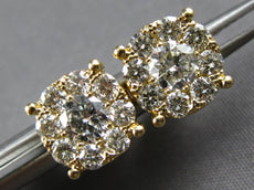 LARGE 1.10CT DIAMOND 14KT YELLOW GOLD ROUND INVISIBLE FOUR PRONG STUD EARRINGS