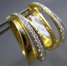 WIDE .61CT DIAMOND 18KT 2 TONE GOLD 3D MULTI ROW CLIP ON HOOP HANGING EARRINGS