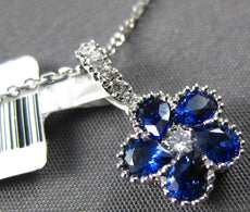 1.07CT DIAMOND & AAA SAPPHIRE 18KT WHITE GOLD FLOWER FILIGREE FLOATING PENDANT