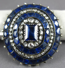 ANTIQUE LARGE 15CT ROSE CUT DIAMOND & SAPPHIRE 14KT GOLD & SILVER BROOCH PENDANT