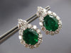 EXTRA LARGE 17CT DIAMOND & AAA EMERALD PLATINUM FLOWER CLIP ON HANGING EARRINGS