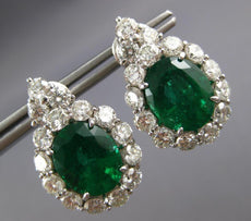 EXTRA LARGE 17CT DIAMOND & AAA EMERALD PLATINUM FLOWER CLIP ON HANGING EARRINGS
