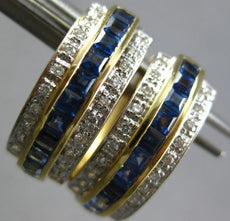 WIDE 1.19CT DIAMOND & AAA SAPPHIRE 18KT YELLOW GOLD 3D HUGGIE HANGING EARRINGS