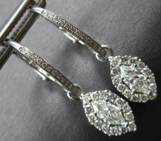 1.08CT DIAMOND 18K WHITE GOLD ROUND & MARQUISE LEVERBACK HANGING EARRINGS #27846