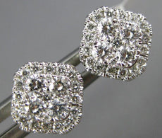 ESTATE .47CT DIAMOND 18K WHITE GOLD 3D CLASSIC CLUSTER SQUARE HALO STUD EARRINGS