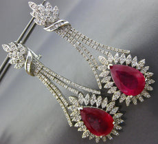 EXTRA LARGE 32.2CT DIAMOND & AAA RUBY 18K YELLOW GOLD TEAR DROP HANGING EARRINGS