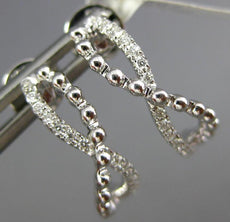 ESTATE .13CT DIAMOND 18KT WHITE GOLD SEMI HOOP INFINITY BEADED HANGING EARRINGS
