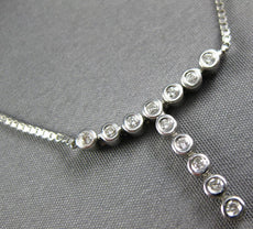 ESTATE .18CT DIAMOND 14K WHITE GOLD 3D CLASSIC BEZEL T SHAPE LARIAT FUN NECKLACE