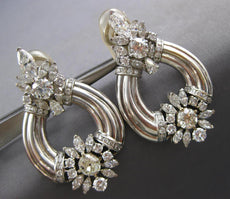 EXTRA LARGE 7.60CT DIAMOND 14KT WHITE GOLD 3D TEAR DROP CLIP ON HANGING EARRINGS