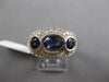 ESTATE 2.34CT DIAMOND & AAA IOLITE 14KT YELLOW GOLD 3D 3 STONE ANNIVERSARY RING