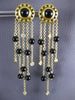 LARGE .36CT DIAMOND & AAA BLACK ONYX 18K YELLOW GOLD CHANDELIER HANGING EARRINGS