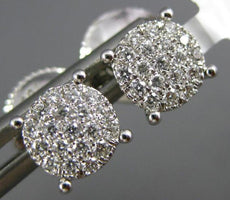 ESTATE .22CT DIAMOND 18KT WHITE GOLD 3D CIRCULAR CLUSTER PAVE STUD EARRINGS