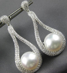 EXTRA LARGE 3.45CT DIAMOND & AAA SOUTH SEA PEARL 18KT WHITE GOLD 3D EARRINGS