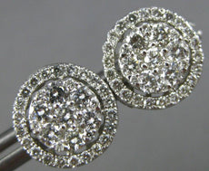 ESTATE 1.20CT DIAMOND 14KT WHITE GOLD CLASSIC CLUSTER FLOWER HALO STUD EARRINGS