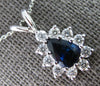 1.05CT DIAMOND & AAA SAPPHIRE 14KT WHITE GOLD PEAR SHAPE & ROUND PENDANT #27924