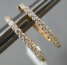 ESTATE .27CT DIAMOND 14KT ROSE GOLD 3D CLASSIC OVAL HUGGIE HANGING EARRINGS