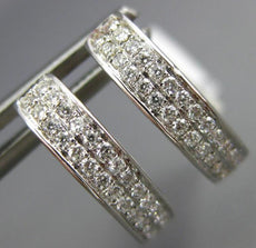 ESTATE .26CT DIAMOND 18KT WHITE GOLD 3D CLASSIC 2 ROW OVAL HUGGIE EARRINGS