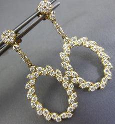 LARGE 2.48CT DIAMOND 14KT YELLOW GOLD 3D MULTI LEAF OVAL FLOWER HANGING EARRINGS
