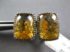 LARGE 16.71CT DIAMOND & AAA CITRINE 14KT WHITE GOLD CUSHION CUT CLIP ON EARRINGS