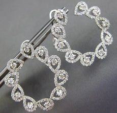 LARGE 2.96CT DIAMOND 14KT WHITE GOLD LEAF CIRCULAR HOOP CLIP ON HANGING EARRINGS