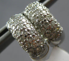 ESTATE WIDE .83CT DIAMOND 14KT WHITE GOLD MULTI ROW HUGGIE HANGING HOOP EARRINGS