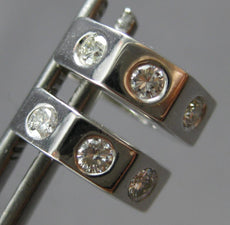 0.25CT DIAMOND 14K WHITE GOLD ROUND 3 STONE ETOILE HEXAGON HUGGIE EARRINGS #27865