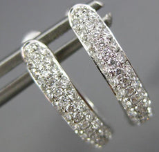 ESTATE .52CT DIAMOND 18K WHITE GOLD 3 ROW OVAL LEVERBACK HUGGIE HANGING EARRINGS
