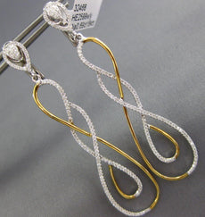 ESTATE LARGE .69CT DIAMOND 18KT 2 TONE GOLD INFINITY TEAR DROP HANGING EARRINGS