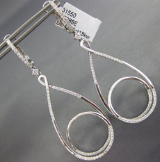 LARGE .75CT DIAMOND 18KT WHITE GOLD 3D TEAR DROP CIRCLE OF LIFE HANGING EARRINGS