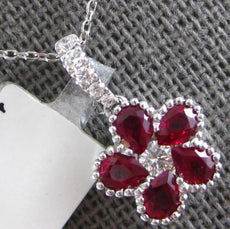 1CT DIAMOND & AAA RUBY 18K WHITE GOLD PEAR SHAPE CLASSIC FLOWER FILIGREE PENDANT