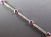 ESTATE LONG 2.73CT DIAMOND & AAA RUBY 14K WHITE GOLD ROUND BEZEL TENNIS BRACELET