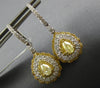 LARGE 2.4CT WHITE & CANARY DIAMOND 18KT TWO TONE GOLD TEAR DROP HANGING EARRINGS