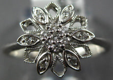 ESTATE .11CT DIAMOND 14KT WHITE GOLD 3D CLASSIC FLOWER STAR FUN RING