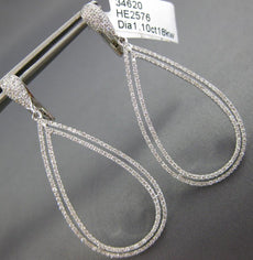 LARGE 1.10CT DIAMOND 18KT WHITE GOLD 2 ROW TEAR DROP PEAR SHAPE HANGING EARRINGS