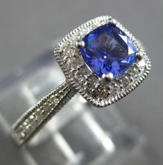 0.75CT DIAMOND & AAA TANZANITE 14KT WHITE GOLD SQUARE HALO ENGAGEMENT RING #27879