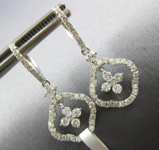 ESTATE 1.23CT DIAMOND 14KT WHITE GOLD 3D CLASSIC FLOWER HANGING EARRINGS