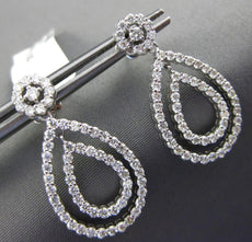 ESTATE 1.80CT DIAMOND 14KT WHITE GOLD FLOWER DOUBLE TEAR DROP HANGING EARRINGS