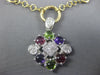LARGE 3.70CT DIAMOND & AAA MULTI GEM 14KT 2 TONE GOLD 3D FLOWER LARIAT NECKLACE