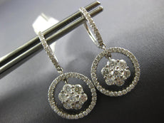 1.90CT DIAMOND 14KT WHITE GOLD 3D CLUSTER FLOWER CIRCLE OF LIFE HANGING EARRINGS