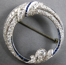 ANTIQUE LARGE 2.7CT OLD MIN DIAMOND & AAA SAPPHIRE PLATINUM CIRCULAR PIN PENDANT