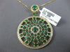 LARGE 4.11CT DIAMOND & AAA EMERALD 14K YELLOW GOLD 3D STARBURST CIRCULAR PENDANT
