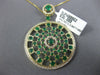 LARGE 4.11CT DIAMOND & AAA EMERALD 14K YELLOW GOLD 3D STARBURST CIRCULAR PENDANT